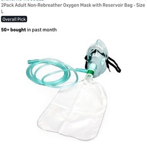 Adult Non-Rebreather Oxygen Mask with Reservoir Bag - 2 pack